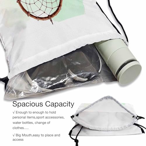 Drawstring Backpack Gym Backpack Dreamcatcher Net Lightweight Waterproof Heart Shape Beautiful Feathers with Green Brown Bead 14x16.9 Inch green - color: Dreamcatcher Net