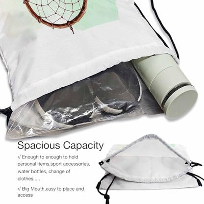Drawstring Backpack Gym Backpack Dreamcatcher Net Lightweight Waterproof Heart Shape Beautiful Feathers with Green Brown Bead 14x16.9 Inch green - color: Dreamcatcher Net