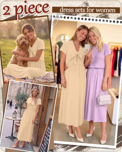 Women's Maxi Sundress Cropped Cardigan Set - color: Apricot, size: Small