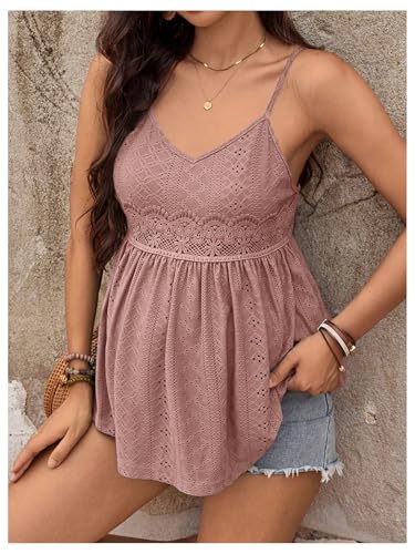 MakeMeChic Women's Maternity Cami Top Lace Ruffle Pregnancy Tank Tops - color: Dusty Pink, size: Large