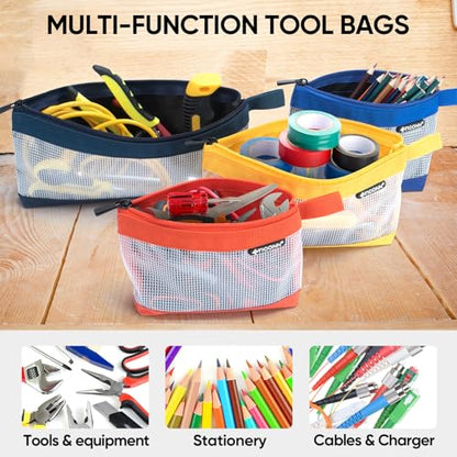 TICONN 3PK Tool Pouches with Zipper, Waterproof 1680D Oxford Small Tool Bag - size: Clear, 3 Pack Combo
