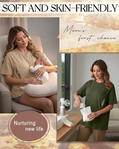 3 Pack Women's Oversize Nursing Tops - color: Khaki, Army Green, Black, size: X-Large