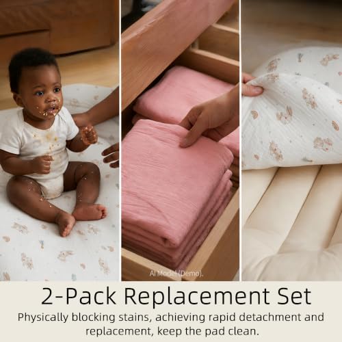 2 Pack Muslin Baby Lounger Covers, Covers Only, 35.5" x 20" - color: 2 Pack Rabbit Pink