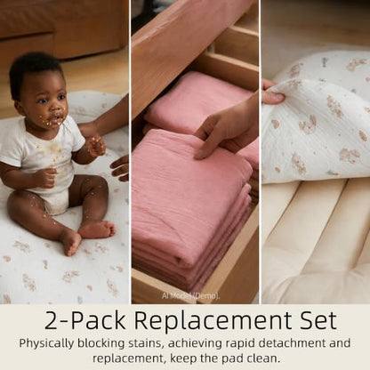 2 Pack Muslin Baby Lounger Covers, Covers Only, 35.5" x 20" - color: 2 Pack Rabbit Pink