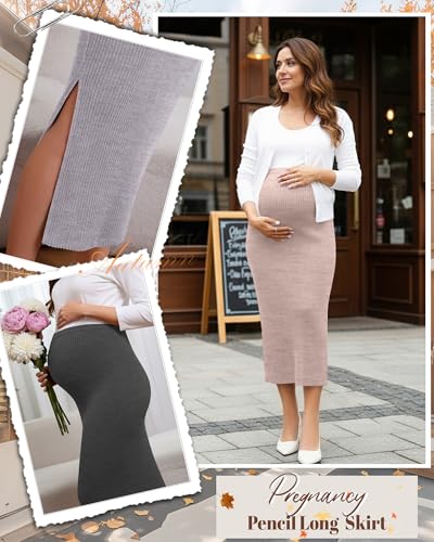 Neer 3 Pack Women's Ribbed Knit Maternity Skirts - color: Light Pink, Light Purple, Dark Gray, size: Small