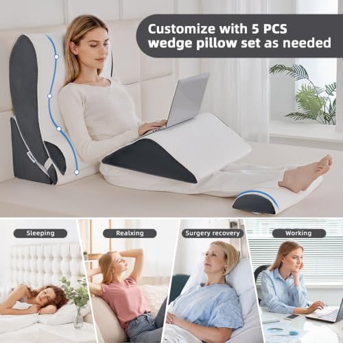 Wedge Pillow Set for After Surgery,White/Dark Grey,5PCS-23.2" - color: White/Dark Grey, size: 5PCS-23.2''