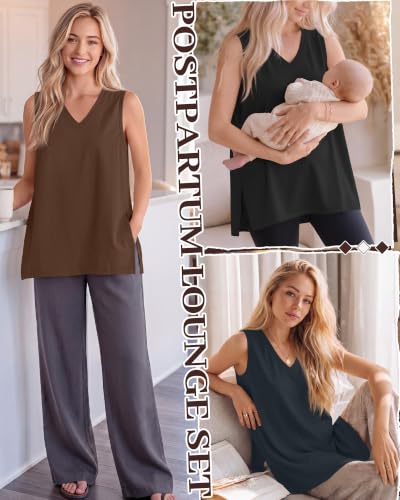 4 Pack Womens Nursing Oversized Tank Tops - color: Charcoal Gray, Cream, Brown, Black, size: Small