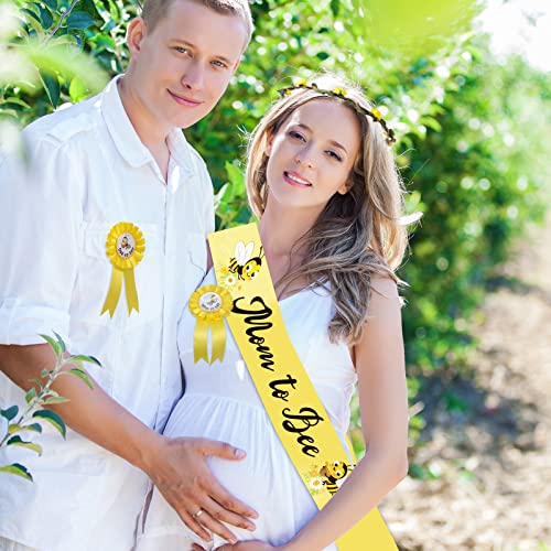 Chunful Baby Shower Decor Mommy to Be Sash Crown Dad Pin, Yellow Bee Style - color: Yellow Bee Style