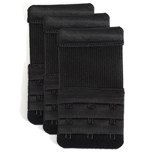 Women's Bra Extender 3 Hook / 2 Hook Bra Extension Strap Soft and Comfortable - color: Black, 3/4 Inch Spacing