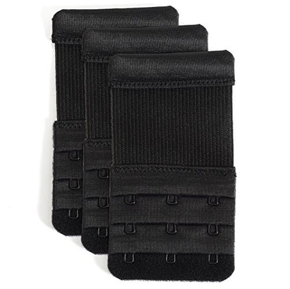 Women's Bra Extender 3 Hook / 2 Hook Bra Extension Strap Soft and Comfortable - color: Black, 3/4 Inch Spacing