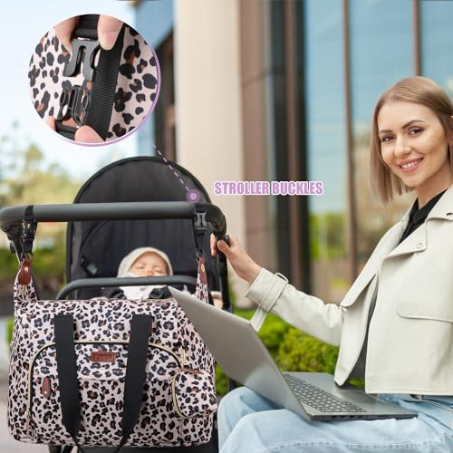Tuwubi Diaper Bag Tote,Baby Diaper Bag with Pacifier Case - color: Leopard Print, size: Large