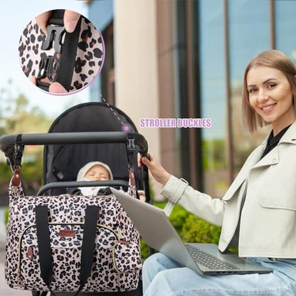 Tuwubi Diaper Bag Tote,Baby Diaper Bag with Pacifier Case - color: Leopard Print, size: Large