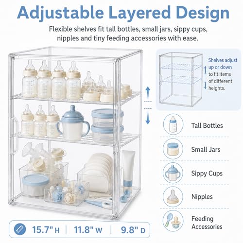 YESGIRL Clear Acrylic Baby Bottle Storage Organizer for Countertop Cabinet
