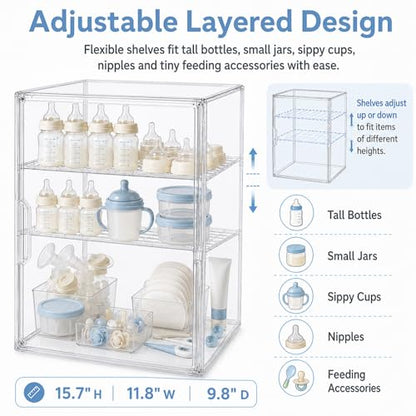 YESGIRL Clear Acrylic Baby Bottle Storage Organizer for Countertop Cabinet