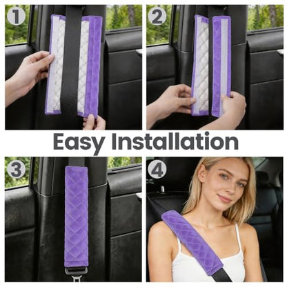 Amooca 2 Pack Seat Belt Covers Soft Shoulder Pad for Cars & Backpack - color: Violet