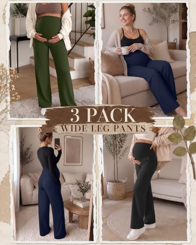 3 Pack Women's Maternity Yoga Pants with Pockets - color: Army Green, Navy Blue, Black, size: Medium
