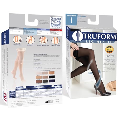 Truform Sheer Compression Stockings, 15-20 mmHg, Women's Thigh High Length, 20 Denier, Beige, Small - color: Beige, size: Small (1 Pair)