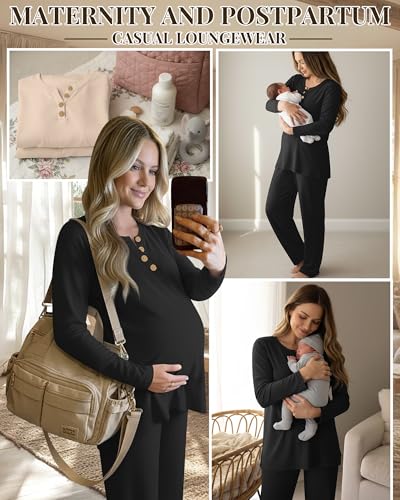 2 Piece Thermal Maternity Lounge Set - color: Black, size: X-Large