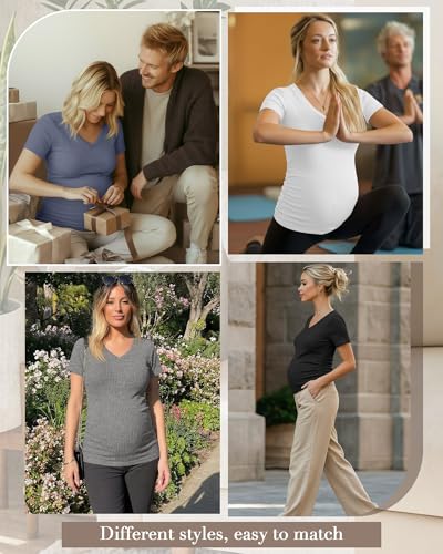 Neer 4 Pack Women's Maternity Shirts Short Sleeve - color: Black, Light Heather Gray, White, Light Blue, size: Small