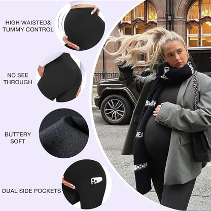 GROTEEN 3 Pack Maternity Leggings with Pockets Over Belly Yoga Pants - color: 01-black/Black/Black, size: Large