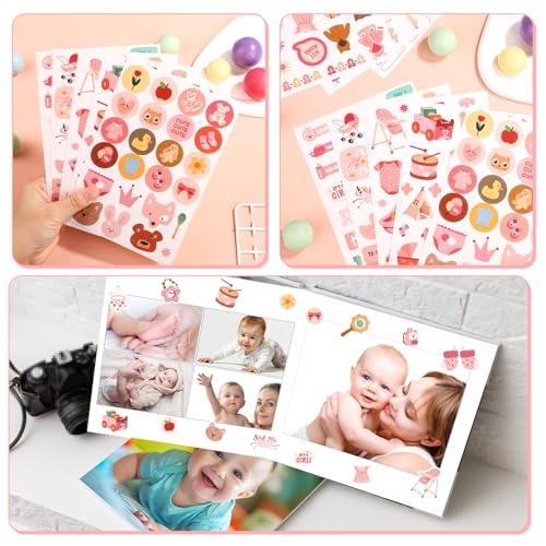 8 Sheets Baby Girl Scrapbook Stickers, Various Patterns