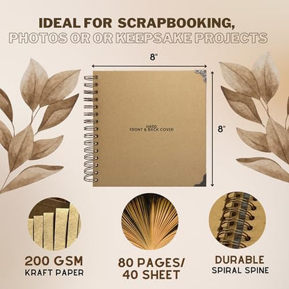 8x8 Scrapbook Photo Album, 80 Pages, 200 GSM Kraft, DIY Memory Book - size: 8" X 8"
