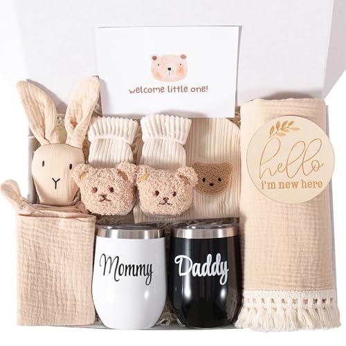 New Mom Gifts, Gender Reveal Gifts for Parents to Be, Pregnancy Gift Set for Expecting Mom, First Time Moms Gift Ideas, New Parents Gifts for Couples, New Baby Gift Basket for Baby Shower - color: Khaki