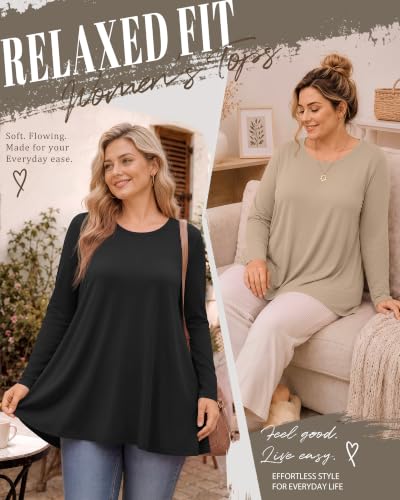 Evervibe 3 Pack Womens Plus Size Tunic Tops - color: Black, Brown, Khaki, size: XX-Large