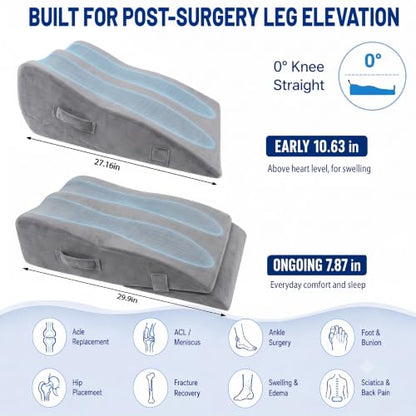 Leg Elevation Pillow for After Surgery, Firm Foam Knee Wedge, Double Leg - color: Medium Gray(double Leg)