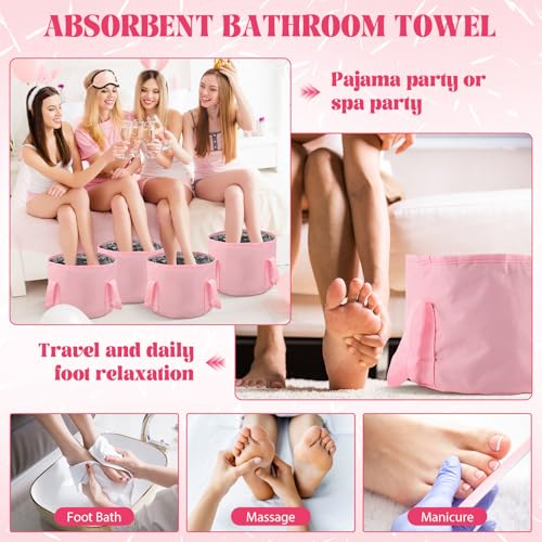 FillTouch 6 Set/ 12 Pcs Foot Soaking Tub with Towel Kit, Pink - color: Pink
