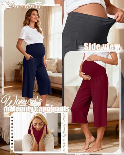3 Pack Women's Maternity Capris - color: Navy Blue, Dark Gray, Wine Red, size: XX-Large