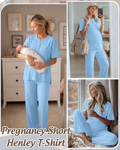 Women Maternity Lounge Set - color: Light Blue, size: Medium