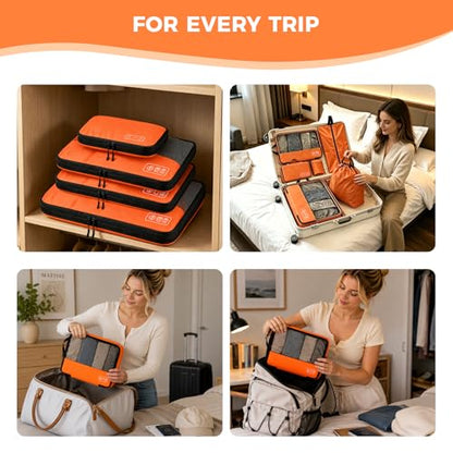 8-Piece Compression Packing Cubes for Travel Carry On, Luggage Organizers - color: Orange-8 Set