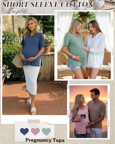 Ficerd 3 Pack Women's Maternity Shirts - color: Myrtle Green, Muted Pink, Hazy Blue, size: Small