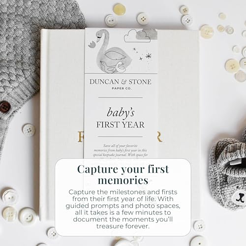 Duncan & Stone Baby Book First Year Memory Keepsake, Linen, Sky Blue - color: Sky Blue