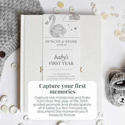 Duncan & Stone Baby Book First Year Memory Keepsake, Linen, Sky Blue - color: Sky Blue