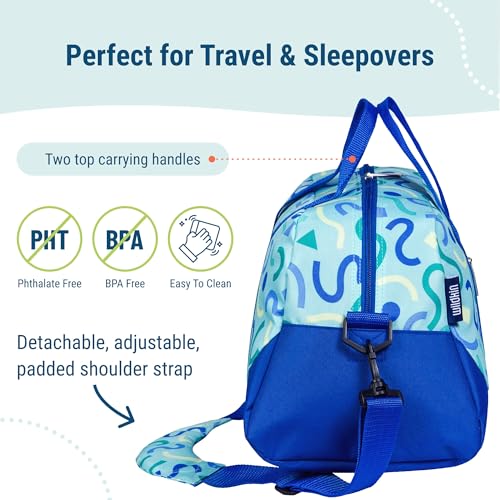 Wildkin Kids Overnighter Duffel Bag – Carry-On Size, Ideal for School & Sleepovers – Confetti Blue - color: Confetti Blue