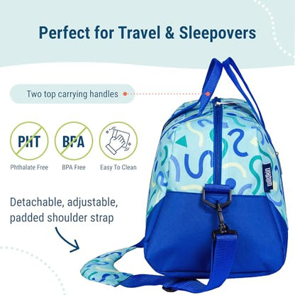 Wildkin Kids Overnighter Duffel Bag – Carry-On Size, Ideal for School & Sleepovers – Confetti Blue - color: Confetti Blue
