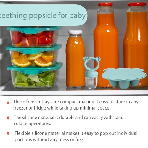 BigSpinach Silicone Baby Food Freezer Tray with Teething Popsicle Molds - Baby Fruit Feeder and Breastmilk Teether Combo - color: Blue
