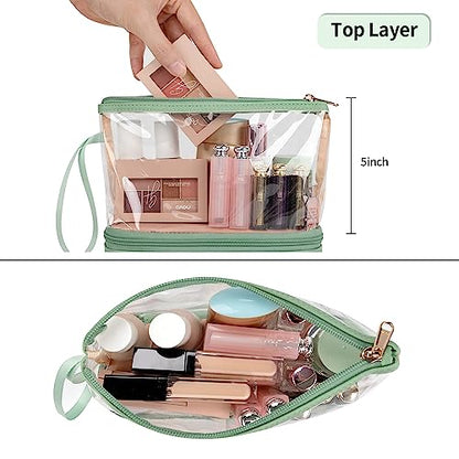 Clear Makeup Bag with Brushes Compartment Travel TSA Approved Toiletry Bag - color: 08-green clear