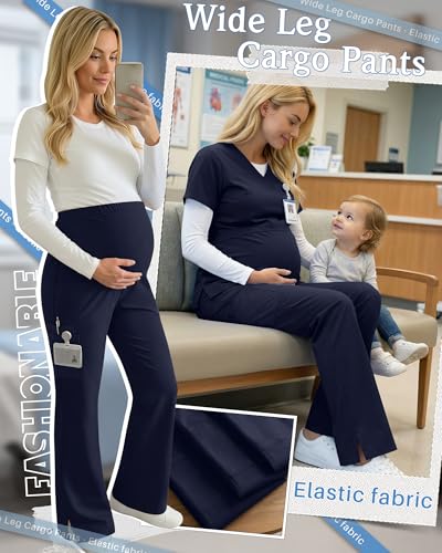 Women's Maternity Scrub Pants - color: Navy Blue, size: X-Large