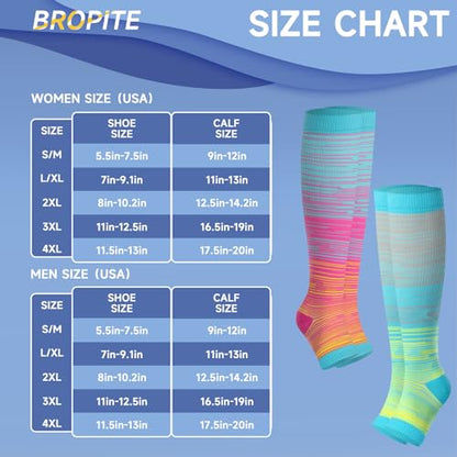 bropite Open Toe Compression Socks for Women，3 Pairs Toless Knee-High Socks - color: A-lightstripe Open, size: Small-Medium