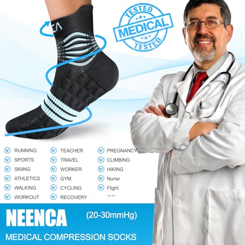 NEENCA Professional Compression Socks for Women Men Circulation, 20-30 mmHg - color: Black Blue, size: Large