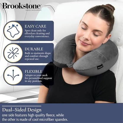 Brookstone Microbead Neck Pillow Soft Travel Pillow with Phone Pocket - color: Dark Grey