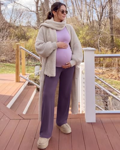 G4Free EverGoing Maternity Pants Over the Belly Pregnancy Work Trousers - color: Grape Purple, size: X-Small
