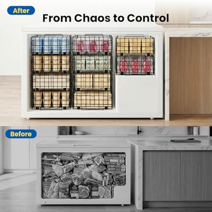 Reinforced Freezer Organizer Bins, 2 Pack Heavy Duty Metal Freezer Baskets, Stackable Deep Freezer Storage with Handles, Maximize Chest Freezer Space, No Assembly Required - size: 2 Pack
