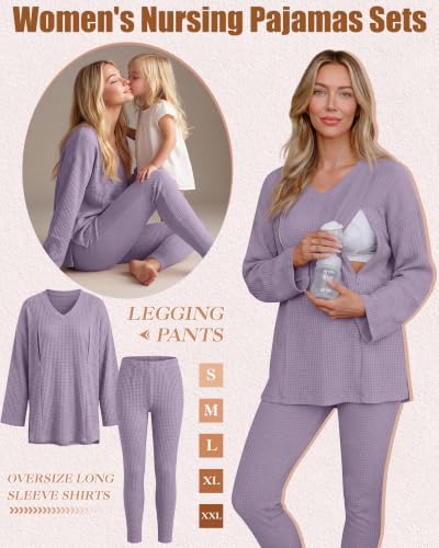 Neer 2 Pcs Maternity Nursing Pajamas Set Oversize - color: Taro Purple, size: X-Large