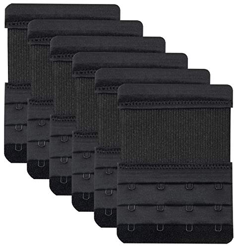Tamlien 4 Hook Bra Extenders,Stretchy Soft Comfortable Bra Strap Extender - color: Black-6 Pcs Pack