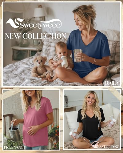 3 Pack Women's Nursing Tops Breastfeeding Shirts - color: Black, Dark Pink, Dark Blue, size: Medium