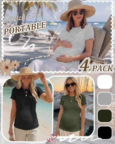 Riyiper 4 Pack Maternity Ribbed Knit Shirts for - color: Army Green, Light Gray, White, Black, size: Large